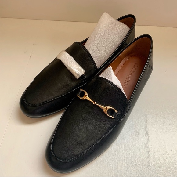 Coach Shoes - Coach Black Leather Slip-On Loafers with Gold Accent
